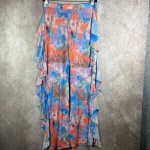 Love Highlight Pants Cover Up Womens XL Multicolor Mesh Sheer Ruffle Psychedelic